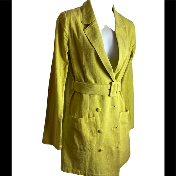 Nasty gal collection Belted  chartreuse trench/ coat dress size 2 - Picture 7 of 10